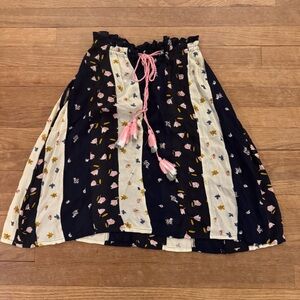 Rocks & Indigo navy cream black floral tassel tie knee length skirt size XS
 b66